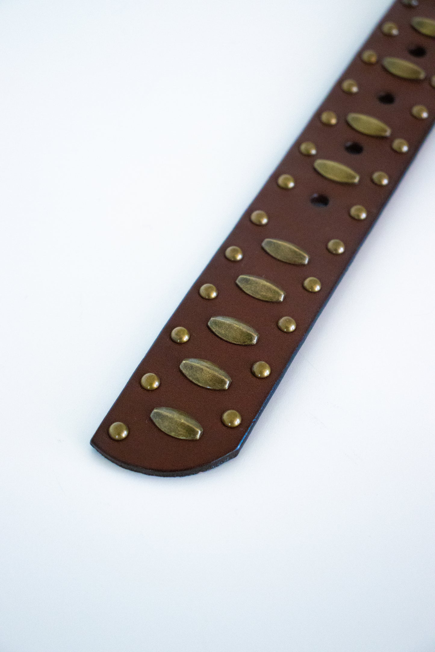 Cognac Aged Brass Studded Leather Belt