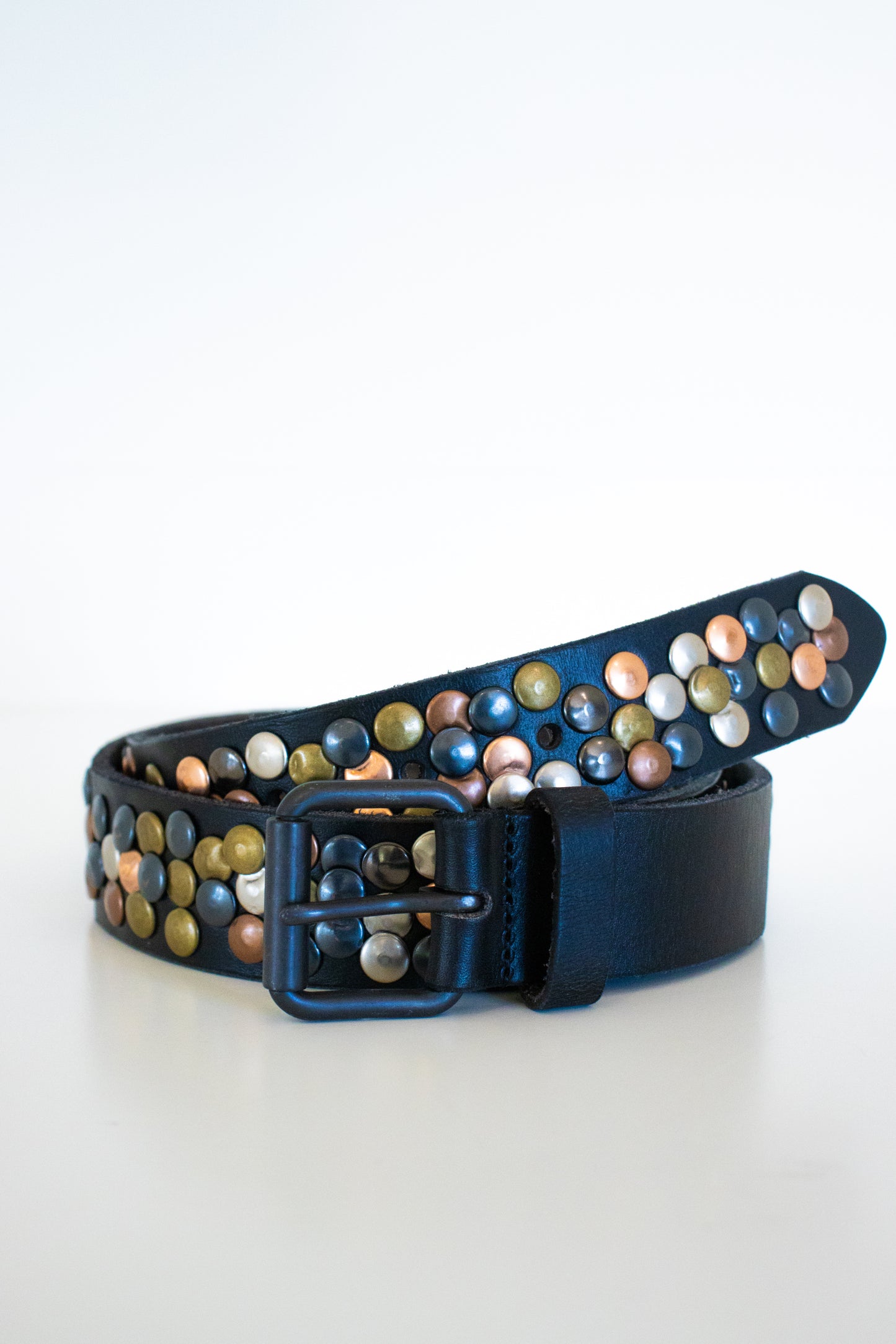 Black Multi Finish Studded Leather Belt