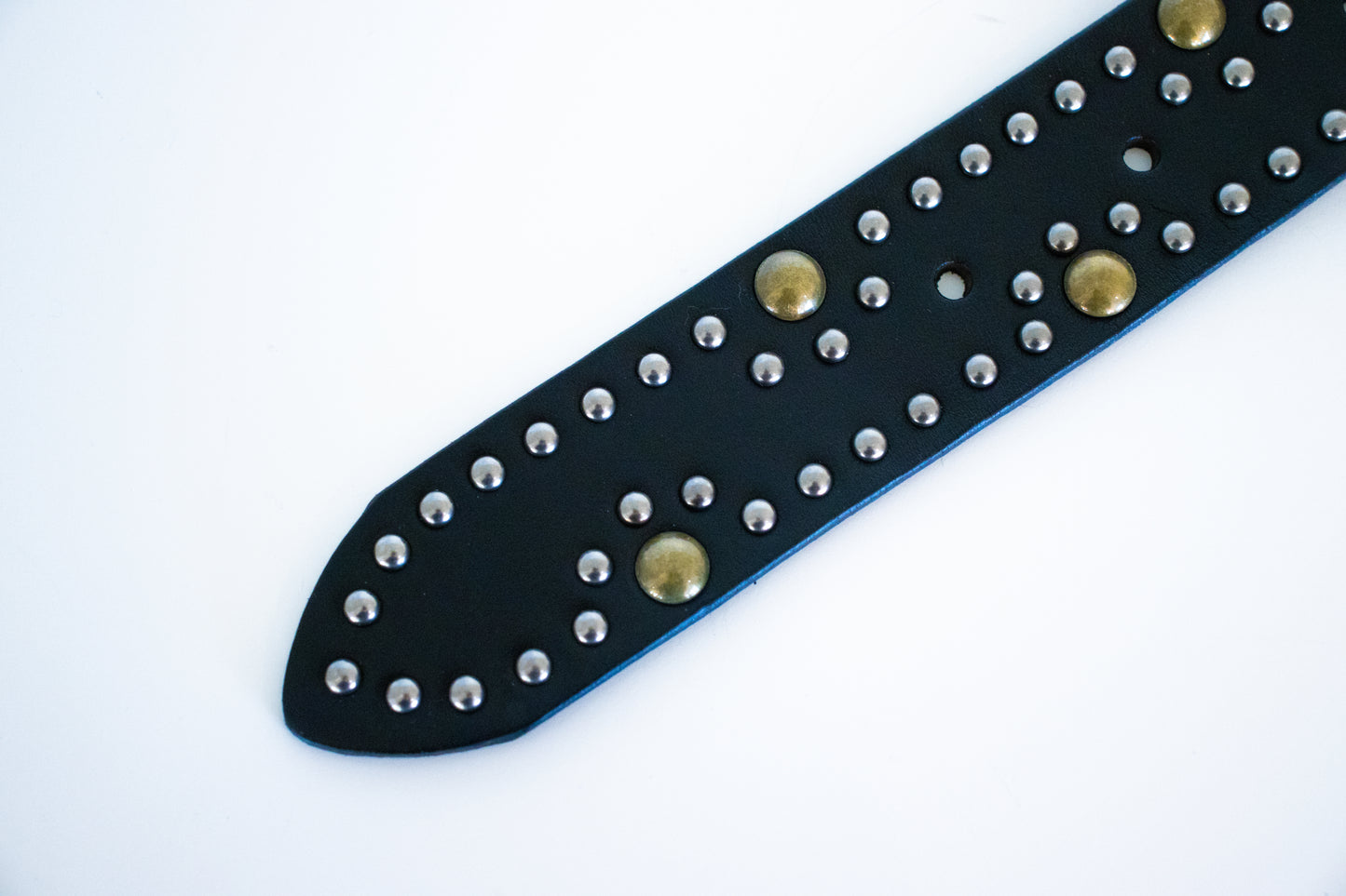 Black Aged Gold + Silver Studded Leather Belt