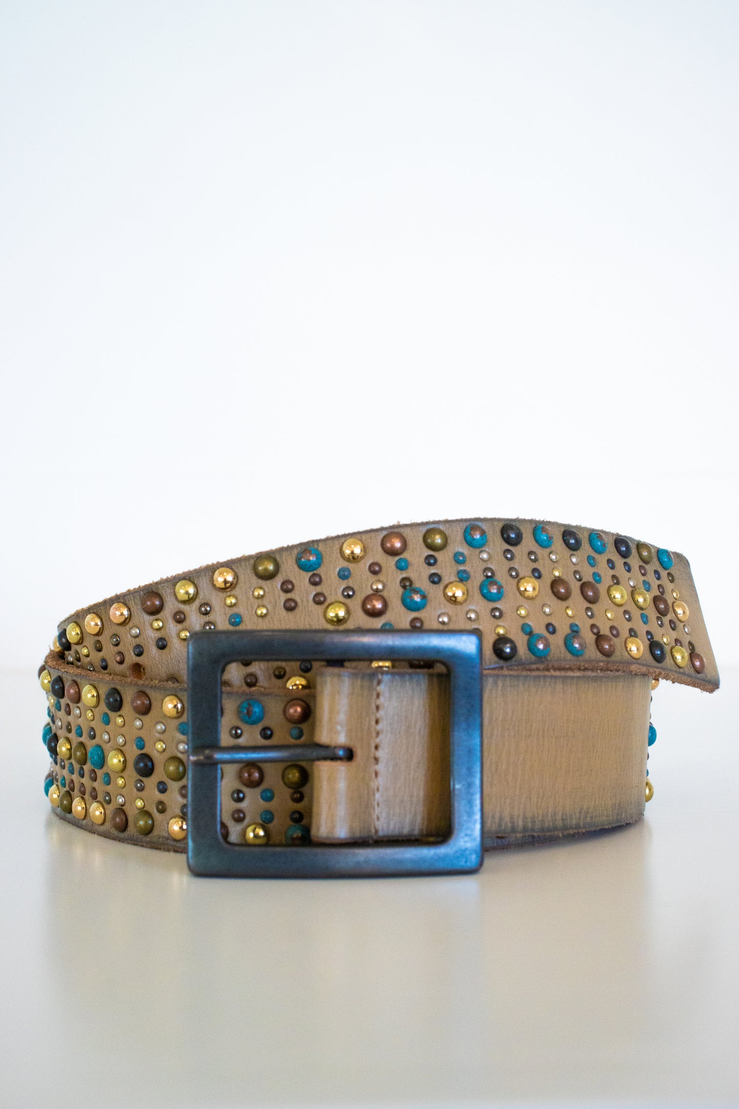 Tan Multi Color Studded Leather Belt
