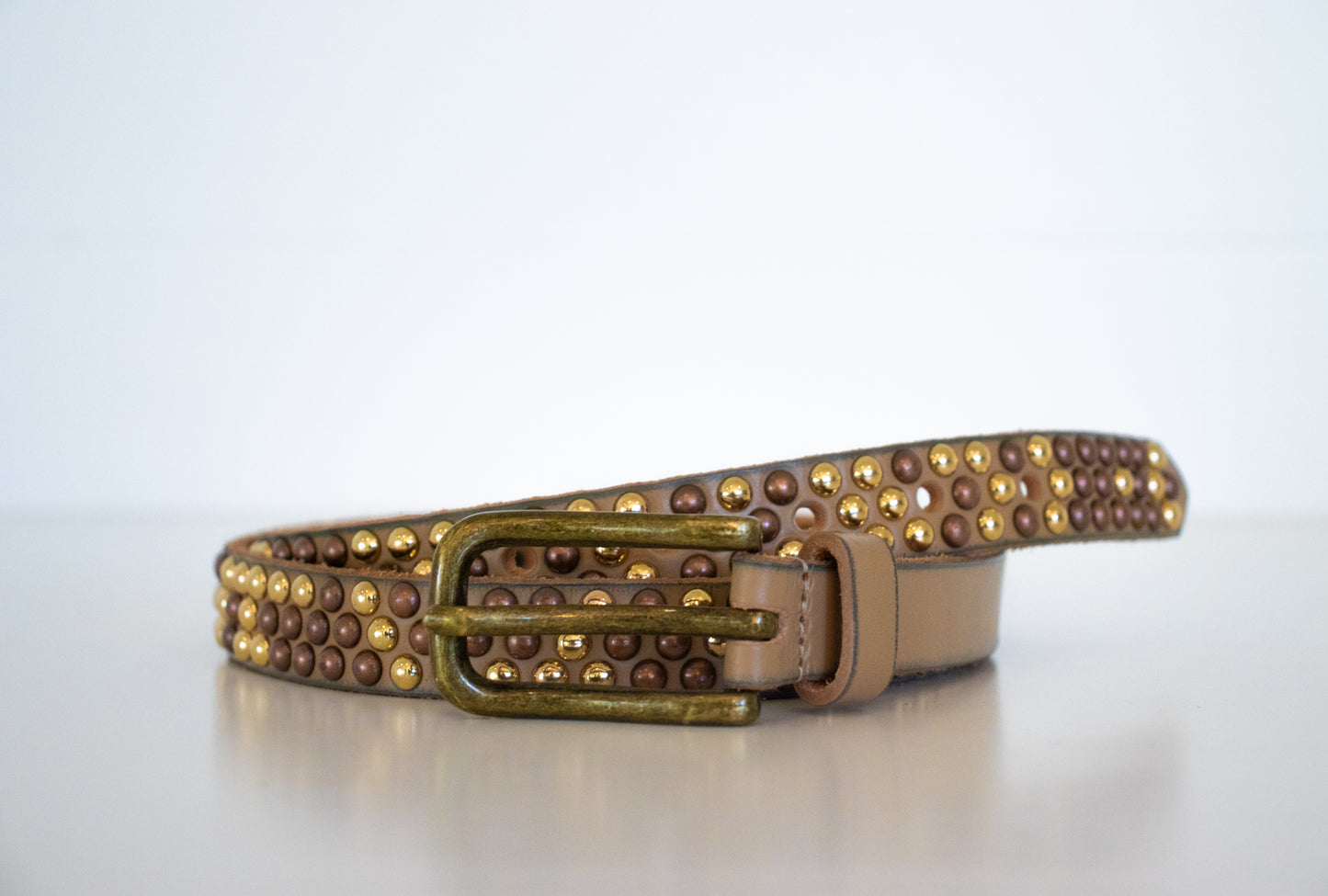 Studded Skinny Belt | Tan |