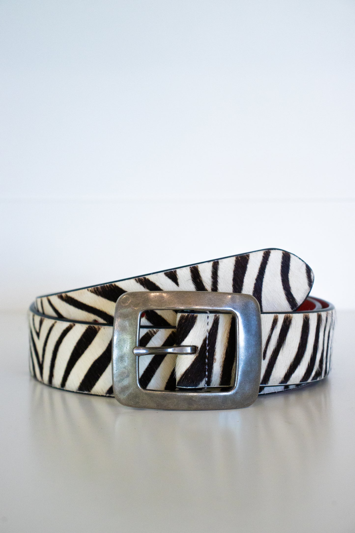 Zebra Hair on Hide Leather Belt