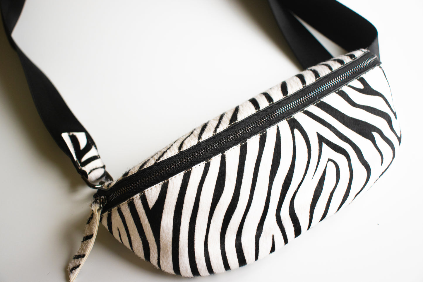Zebra Print Hair on Hide Leather Crossbody|Belt Bag|