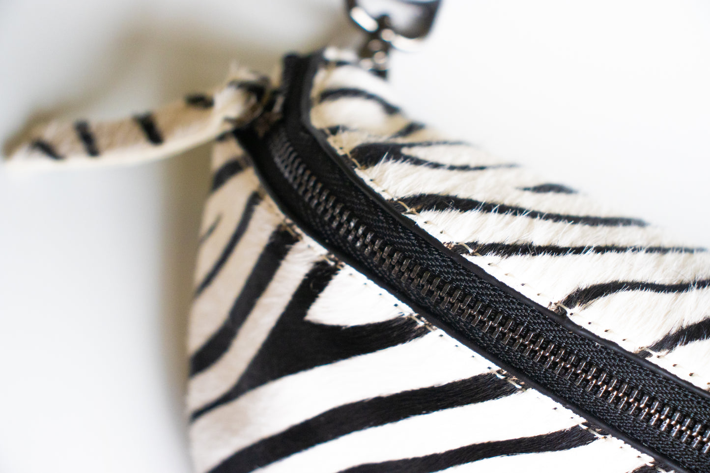 Zebra Print Hair on Hide Leather Crossbody|Belt Bag|