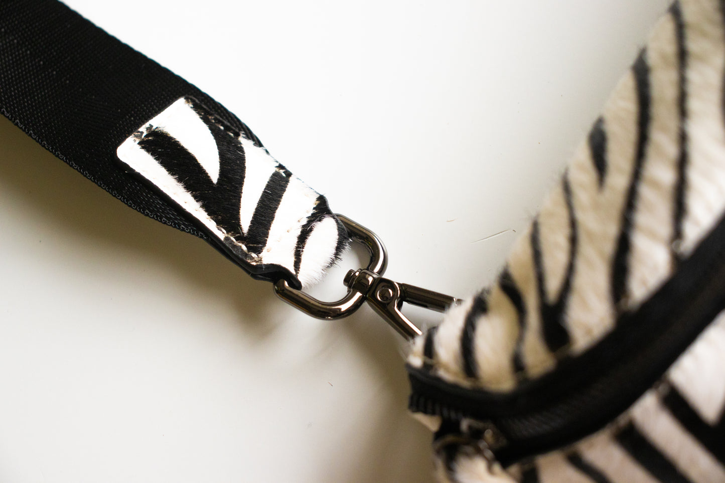Zebra Print Hair on Hide Leather Crossbody|Belt Bag|