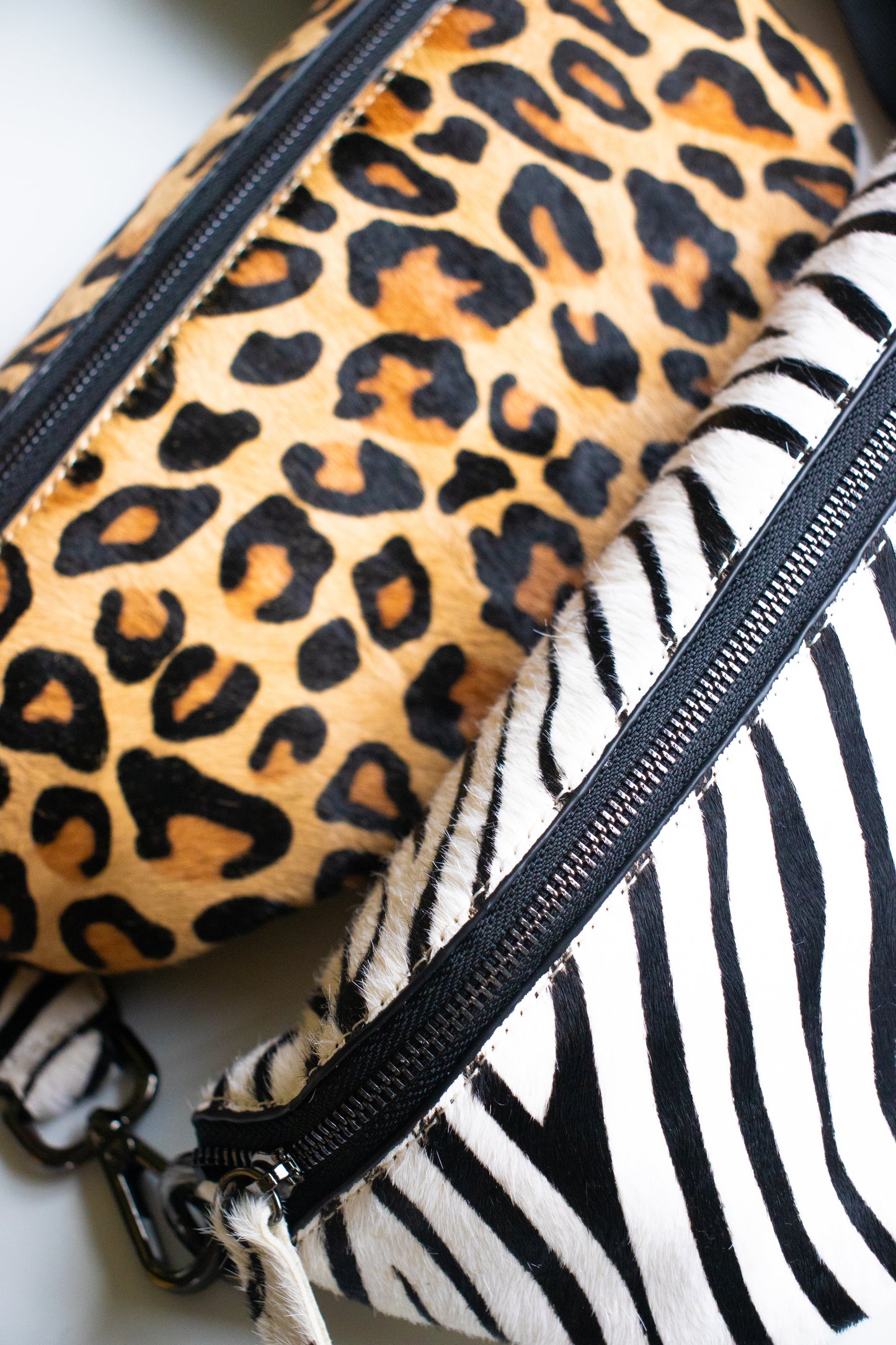 Zebra Print Hair on Hide Leather Crossbody|Belt Bag|