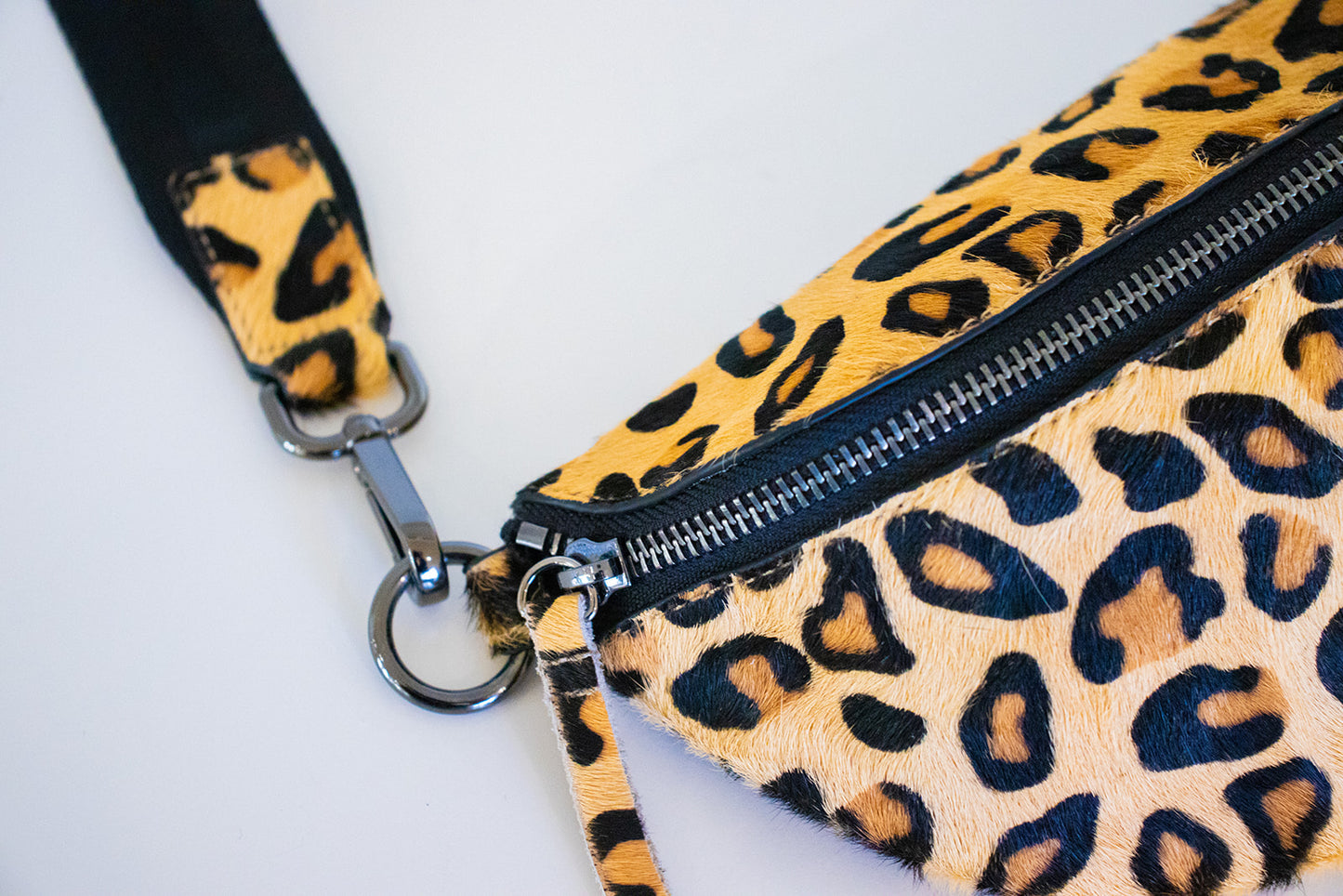 Leopard Print Hair on Hide Leather Crossbody |Belt Bag|