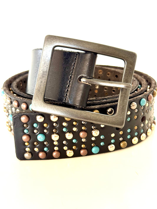 NEW! Black Leather Multi Studded Belt