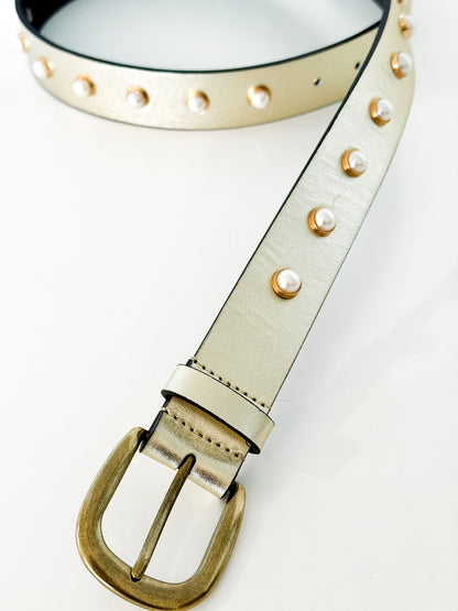 NEW! Champagne Gold and Pearl Studded Belt
