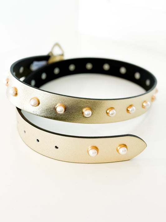 NEW! Champagne Gold and Pearl Studded Belt