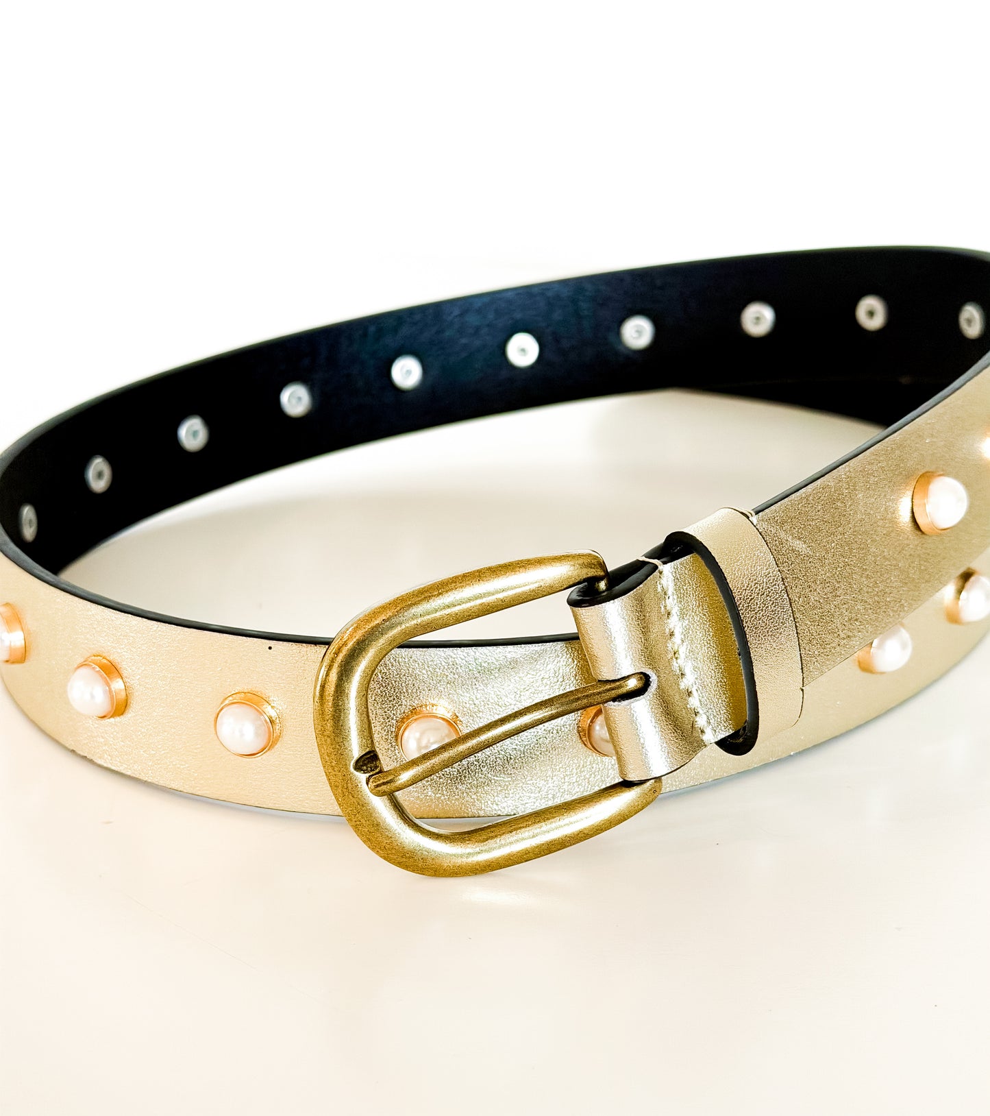 NEW! Champagne Gold and Pearl Studded Belt