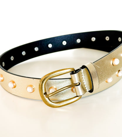 NEW! Champagne Gold and Pearl Studded Belt