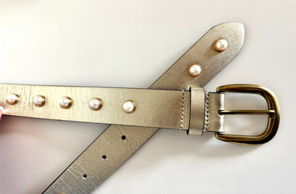 NEW! Champagne Gold and Pearl Studded Belt
