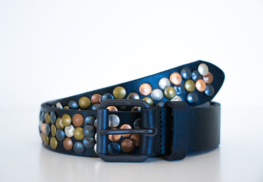 Black Multi Finish Studded Leather Belt