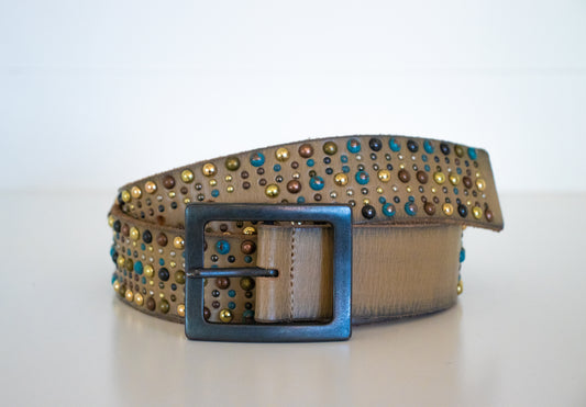 Tan Multi Color Studded Leather Belt