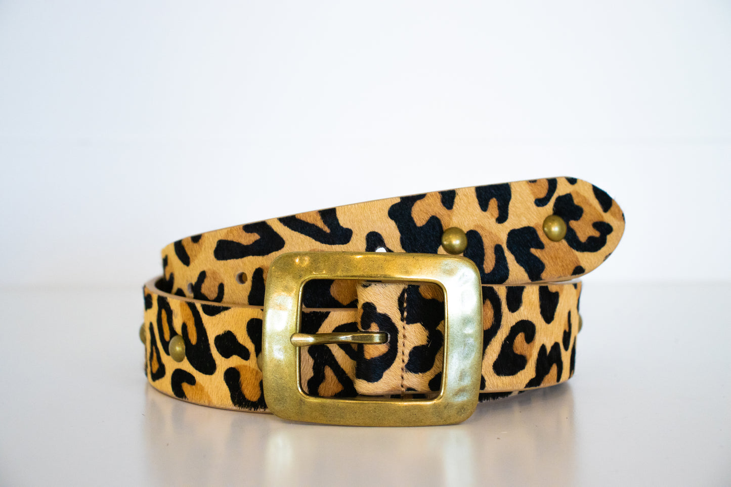 Leopard Hair on Hide Leather Belt