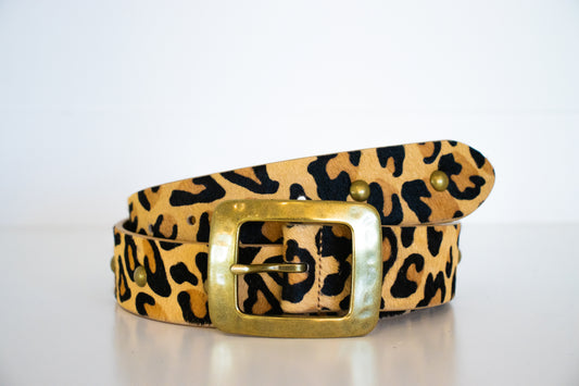 Leopard Hair on Hide Leather Belt