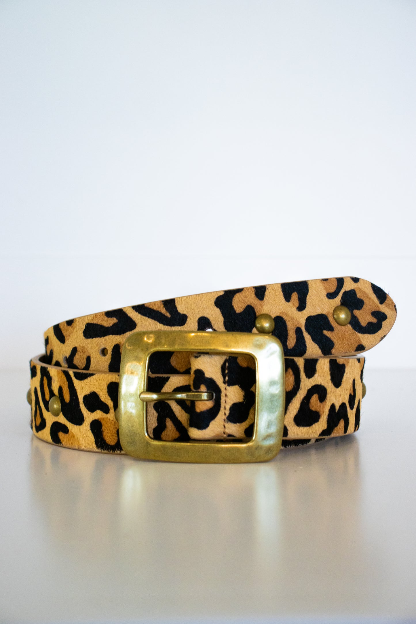 Leopard Hair on Hide Leather Belt