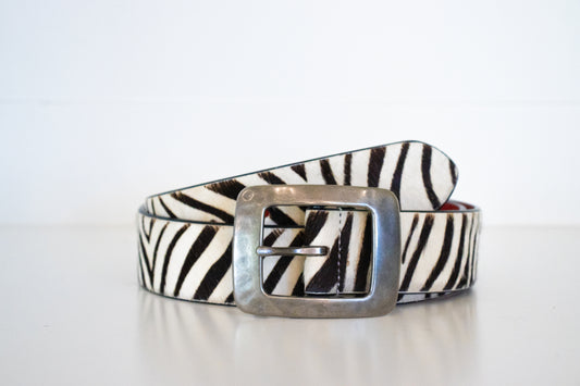 Zebra Hair on Hide Leather Belt